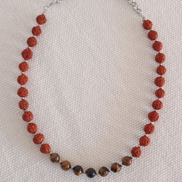 CSR-8 Collar regulable de rudraksha y ojo de tigre